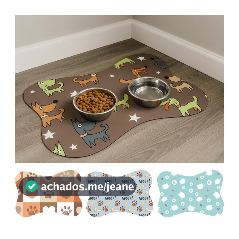 Tapete para Comedouro Pet Antiderrapante - Ossinho - 29cm x 43cm