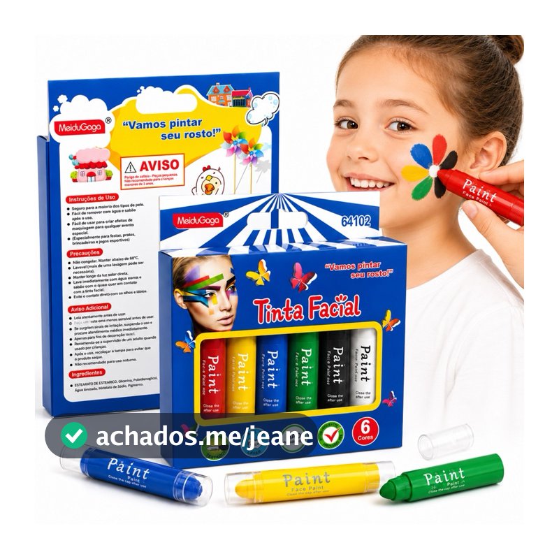 Kit Tinta Facial Infantil 6 Cores Lavável Face Paint para Pintura no Rosto Carnaval Festa Fantasia Crianças