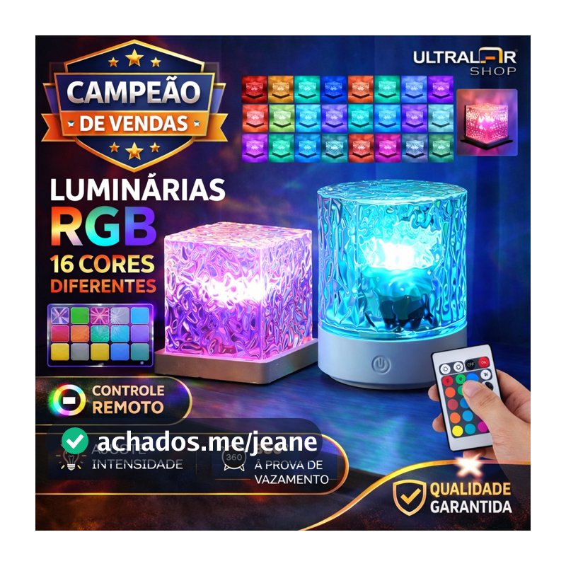 Luminária LED Oceano Aurora RGB Mesa Controle Remoto 16 Cores Efeito Ondas