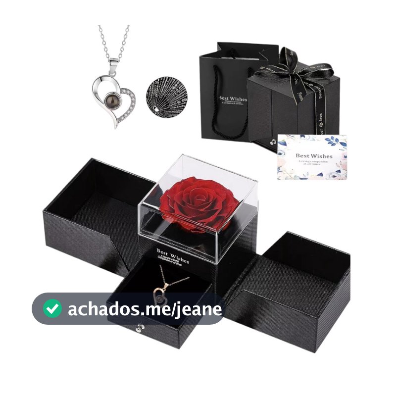 Rosa Eterna Preservada Caixa Presente E Colar Feminino Presente P/ Namorada Esposa Amiga Presente Para Dia Das Mães