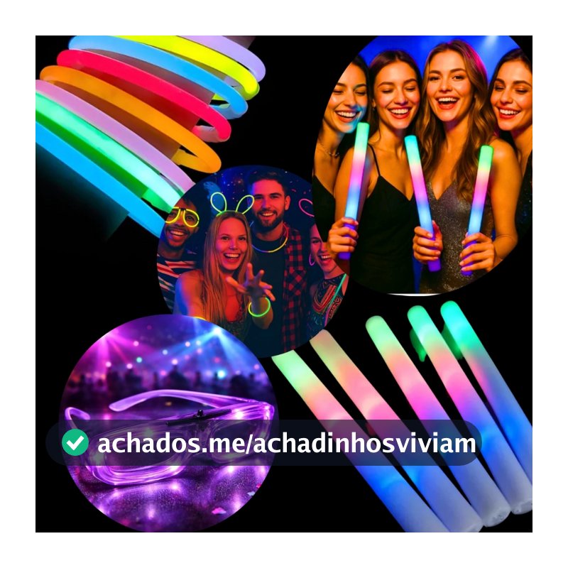 Kit 140 Itens Festa Neon Bastão de led + Pulseira Neon + Óculos de led Casamento Aniversário Balada