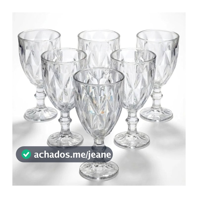 Jogo De Taças De Vidro Diamond Cristal 360ml 6 Peças