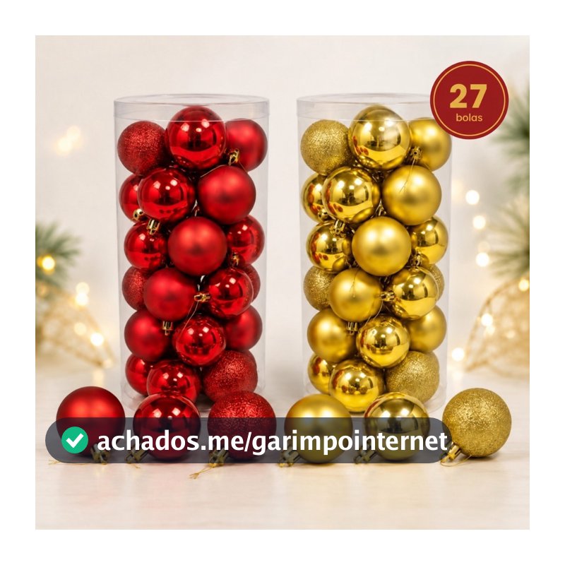 Kit 27 Bolas de Natal 6cm Premium Vermelho e Dourado com Acabamento Sofisticado