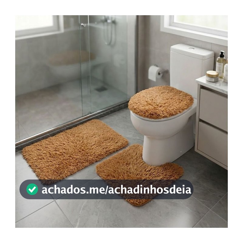 Kit Tapetes para Banheiro Conforto e Estilo Felpudo Macio 3 Peças Base Antiderrapante Lavabo Jogo