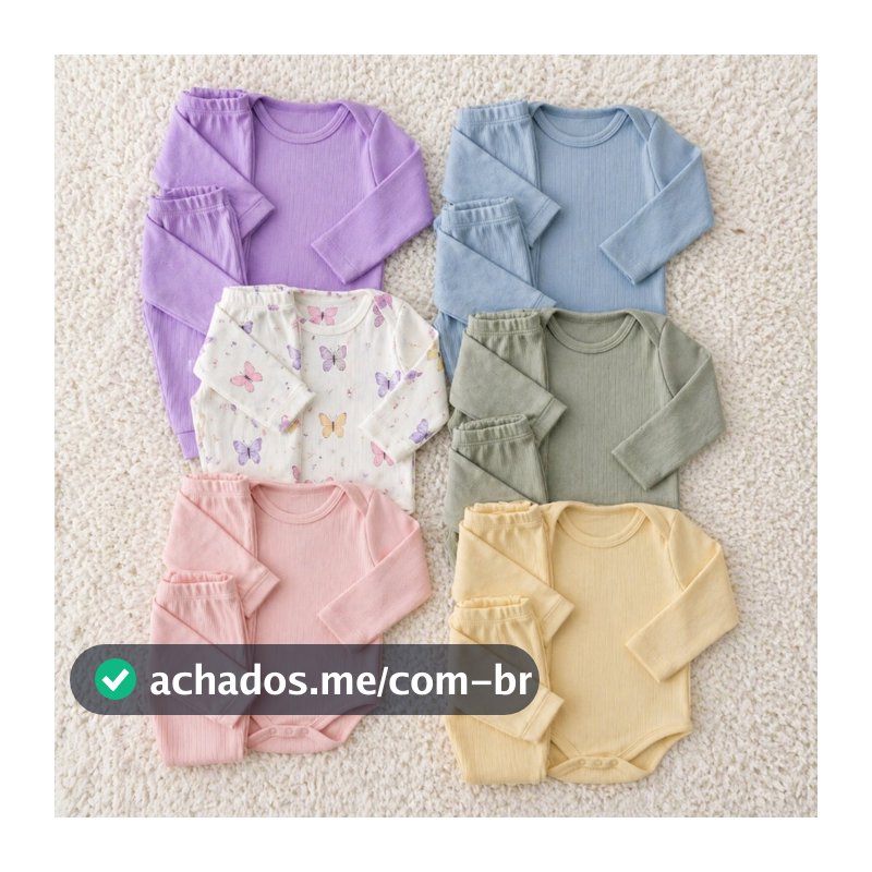 Kit 6 Peças Conjunto de Bebê Menina Menino e Neutro Infantil Boddy Manga Longa e Calça