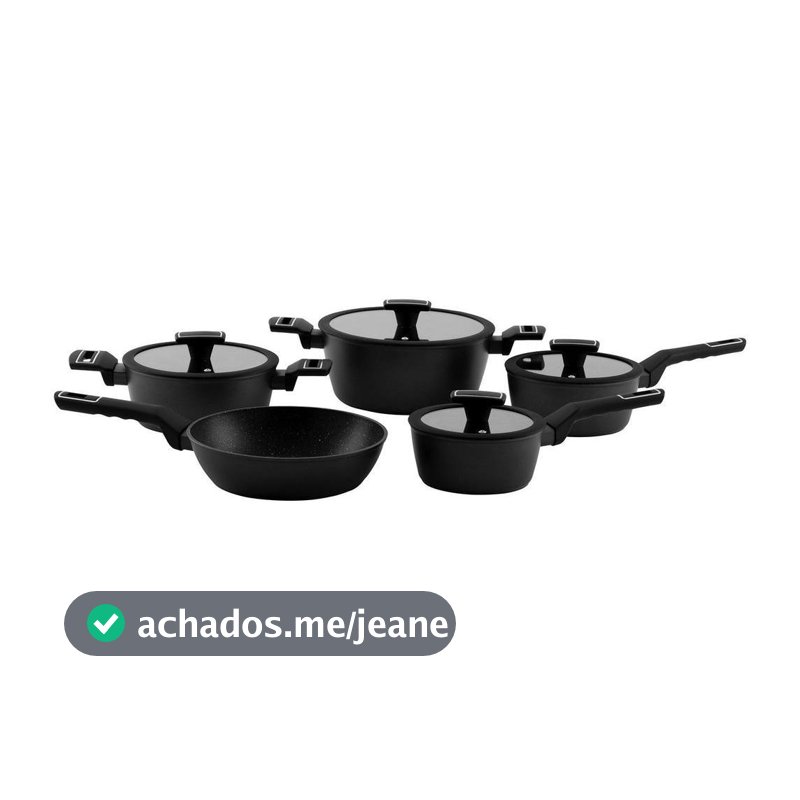 Jogo de Panelas Brinox Revestimento Cerâmico Preto 5 Peças Carbon Ceramic Life