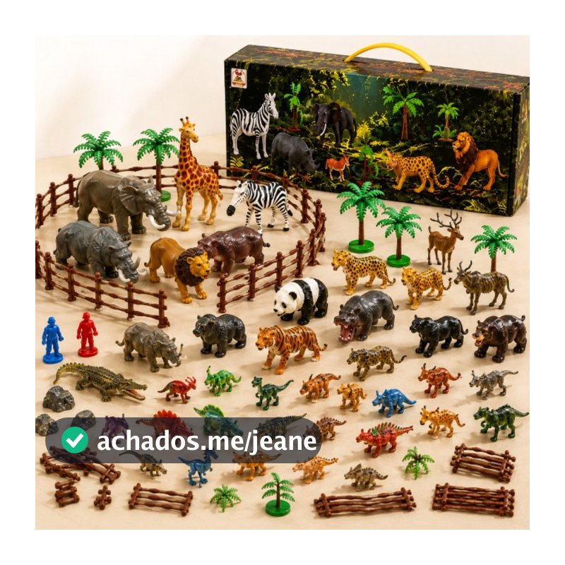 Mundo Animal Infantil 71+ Peças com Animais Safari, Mapa Temático, Cercado e Acessórios