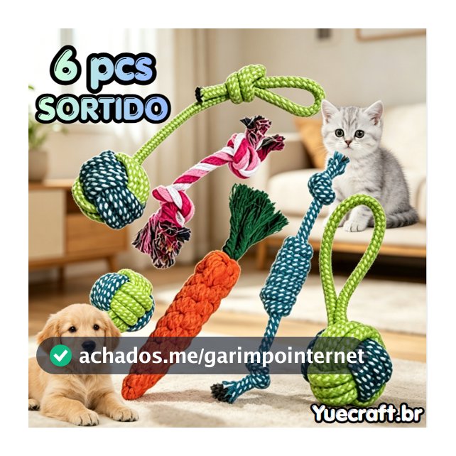 Brinquedo Pet Corda, kit com 6 Unidades , Mordedor para Cachorro, Resistente Interativo, Porte Médio