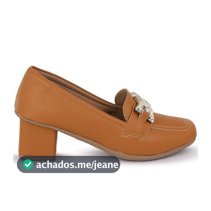 Mocassim Salto Castanho Sapato Feminino de Salto Baixo Quadrado Elegante e Atemporal Ref: Q.570