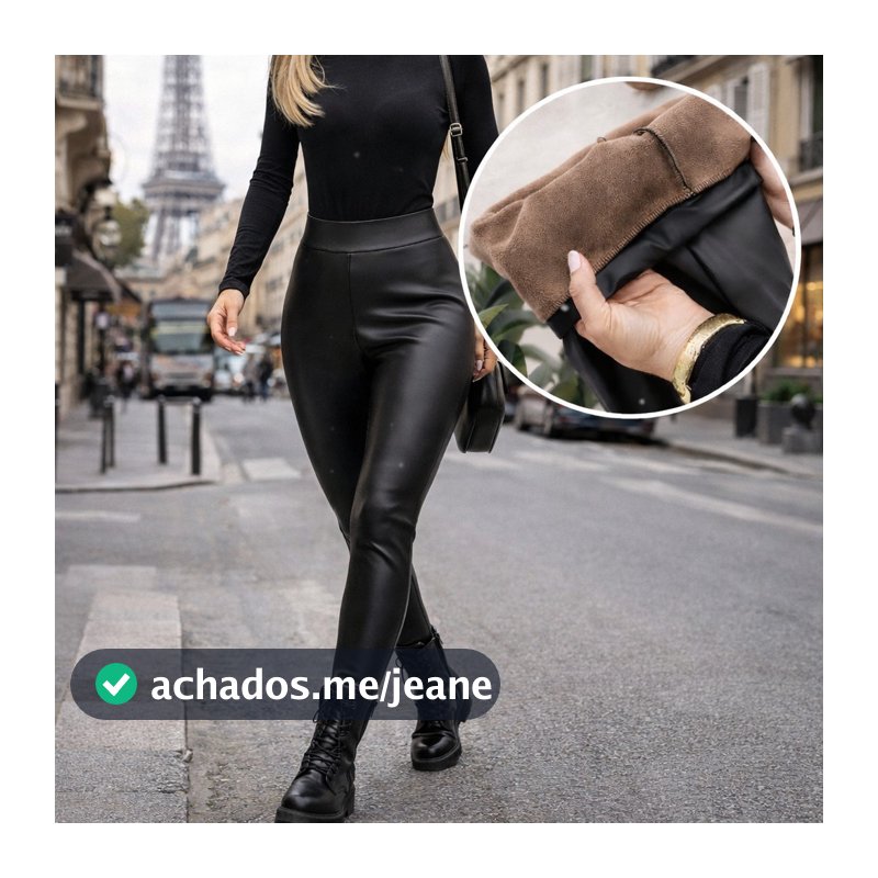 calça preta anos 80，Legging de Couro Plus Size com Forro Peluciado Inverno Quente e Modeladora