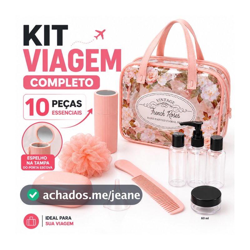 Kit Viagem Com Necessaire Frascos Higiene Pessoal Creme Shampoo Saboneteira