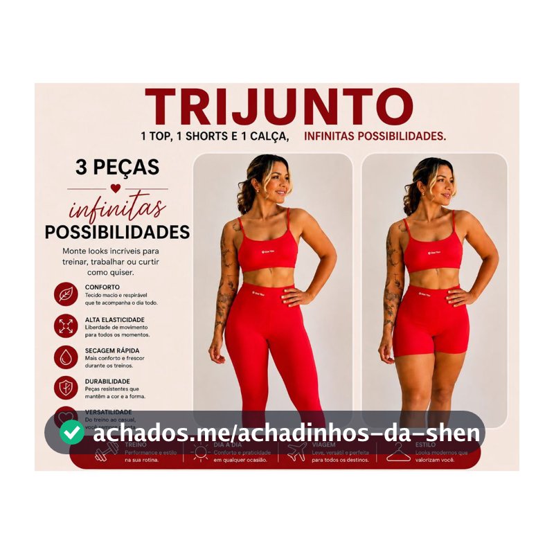 Tri-Junto Legging + Short Cintura Alta + Top Forrado com entrada Bojo