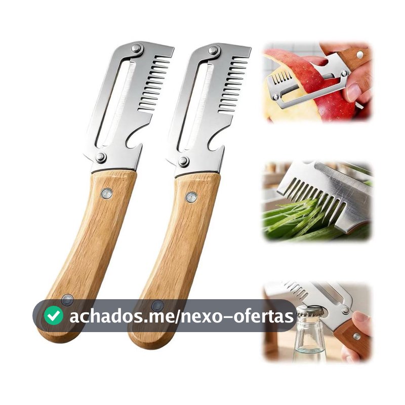 Faca Multifuncional para Descascar e Fatiar para Cozinha Aço Inox 3 Em 1