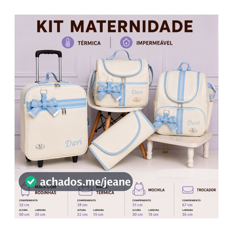 Kit bolsa maternidade Personalizado 4 peças com mala de rodinha para menino/ menina