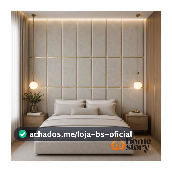Cabeceira Modular Estofada 25x60cm Painel Estofado Com Fita Metalizada Dourada Luxo Para Quarto