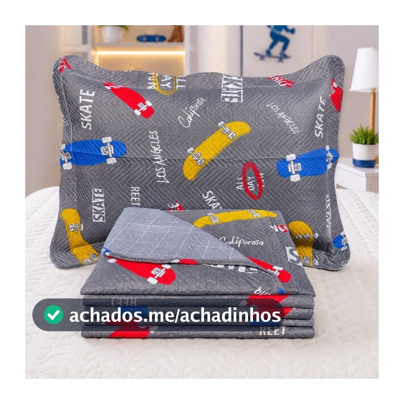 Cobre Leito Solteiro Infantil Dupla Face Estampado 2 Peças com Porta-Travesseiro