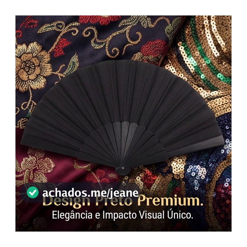 Leque Manual Preto Clássico | Design Elegante para Uso Diário