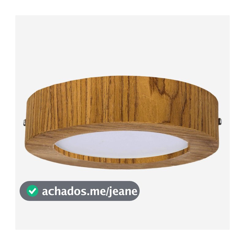 Plafon LED de teto de Madeira 18cm 12W Redondo Sobrepor  Luminária Moderna Sala Quarto Freijó