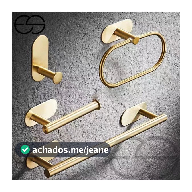 Kit Acessórios Banheiro Cabide Toalheiros Papeleira 4 Peças Dourado ES
