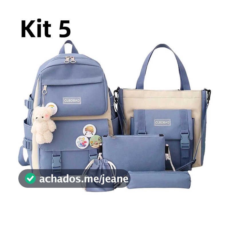 Kit 5 Bolsa Mochila Femina Musculina De Nylon adequado Para Escola  Multiuso