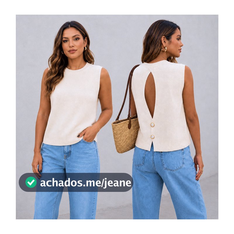 Blusa Feminino Estilosa Tricot com Abertura nas Costas e Botões de Pérola