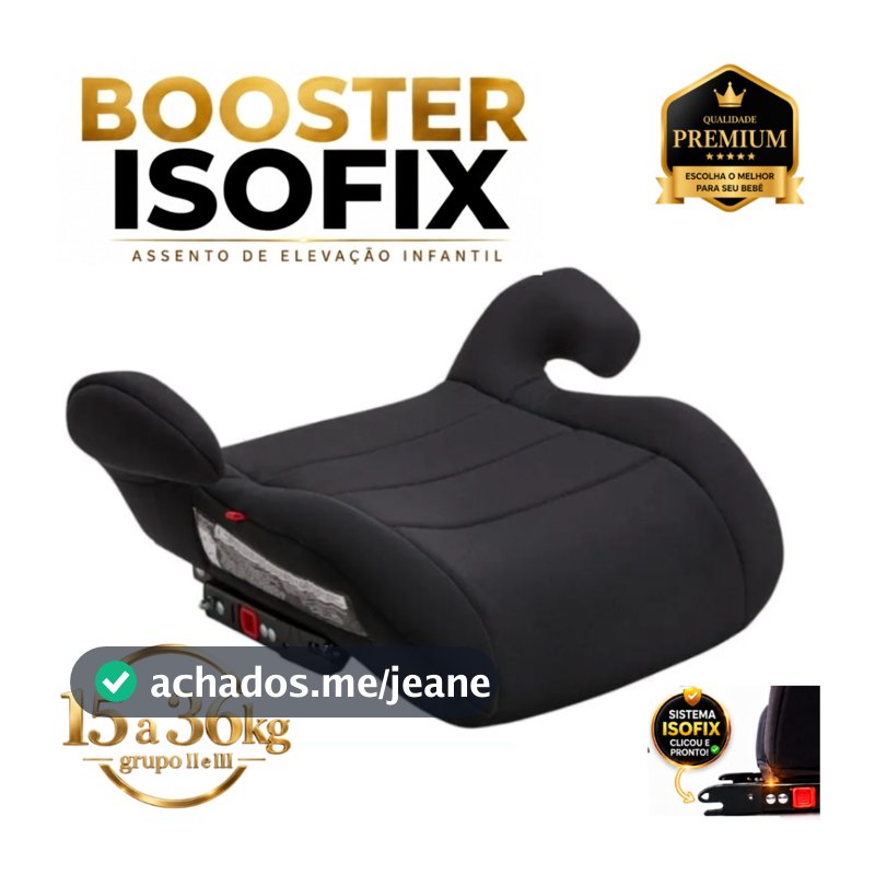 Assento de Carro  ISOFIX 15 a 36kg Booster Infantil Banco de Elevação Cadeira Viagem FIX FIT Preto