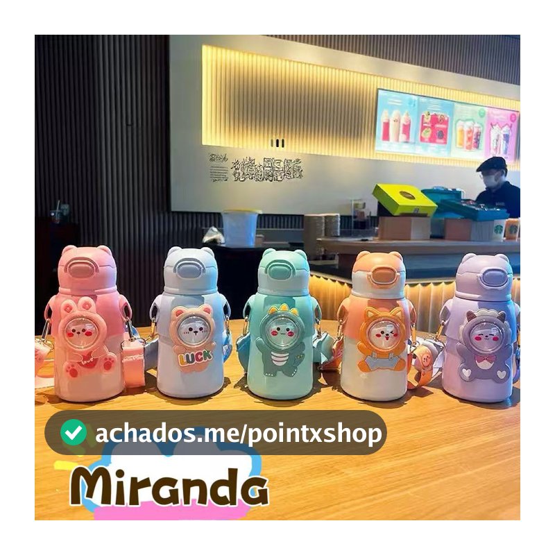 Garrafa térmica infantil  com canudo e alça 500/520ml Copo em aço inox --1330
