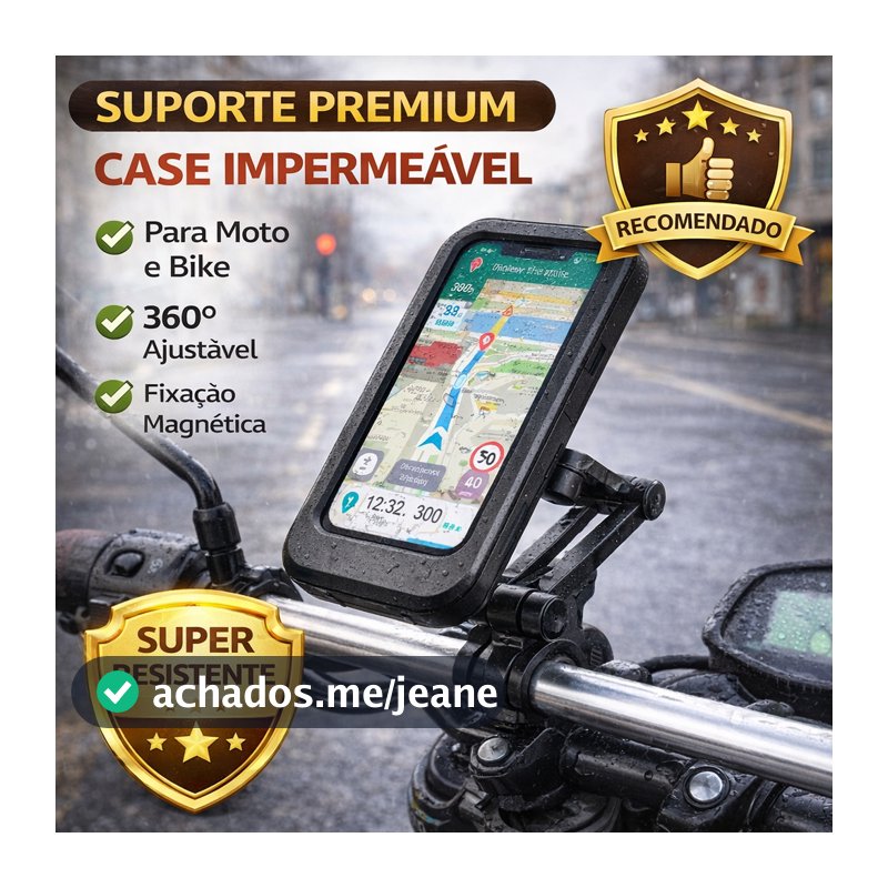Suporte Celular Moto Bike Prova Dágua 360° Articulado Até 6.5 Fixação Guidão