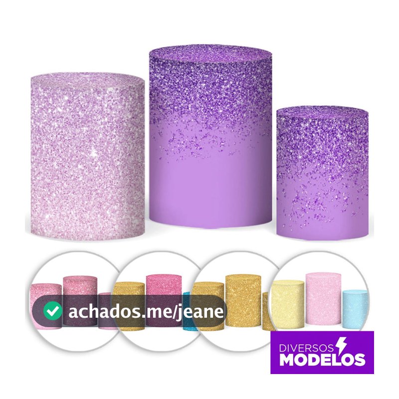 Capa Trio Cilindro Glitter Sublimado Em Tecido Decorativo para Festa Veste Fácil