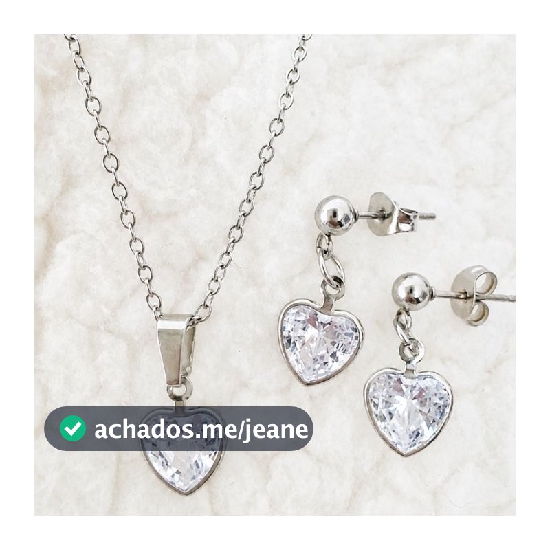 Conjunto Coração Zircônia Aço inox