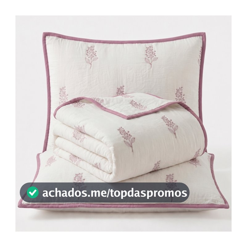 Kit Colcha Bordado Localizado Dupla Face Percal 300 Fios Charme 03 pecas