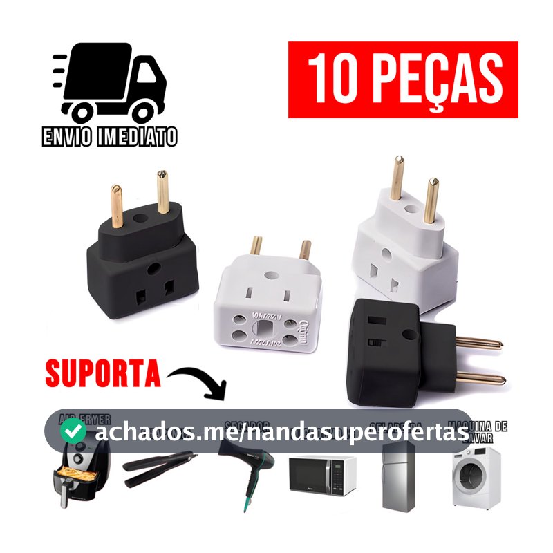 Adaptador de Tomada Ultra Resistente de Porcelana para Secador Air Fryer Benjamin Bivolt 10A e 20A