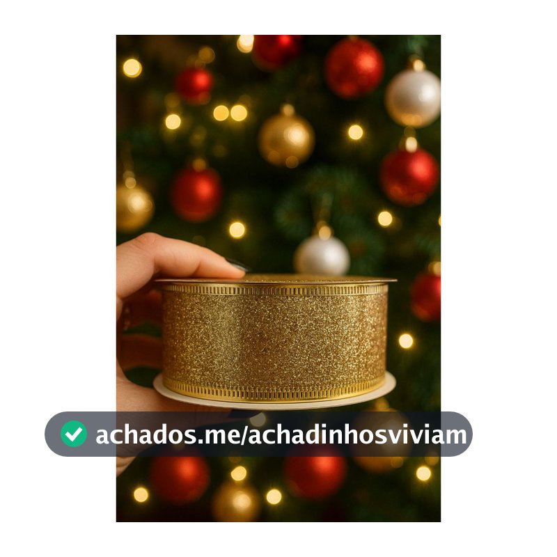 Fita Natalina Aramada para Laço de Arvore de Natal 40mm rolo 10y