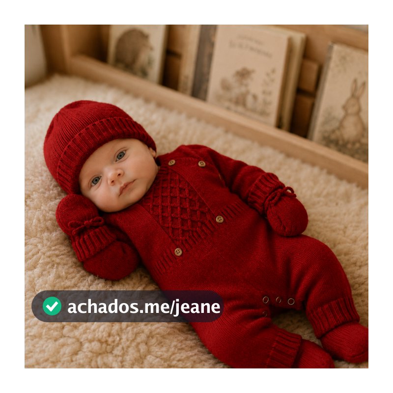Kit Bebê RN Saída Maternidade Luxo 3 Peças Tricô Macacão Touca Luva Presente Recém Nascido