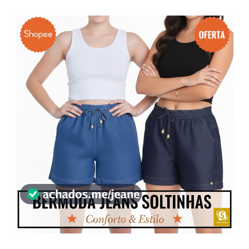 Short jeans confortável na moda feminina, Bermuda soltinha no tecido leve para o verão
