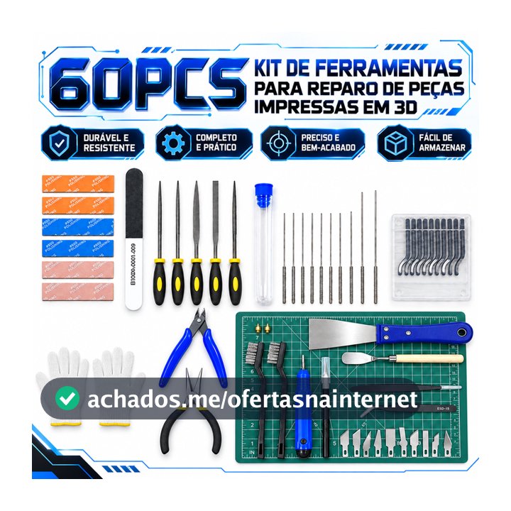 Kit Ferramentas para Impressão 3D Rebarbação Limpeza Acabamento Manutenção Acessórios para Impressora 3D Até 60 Peças