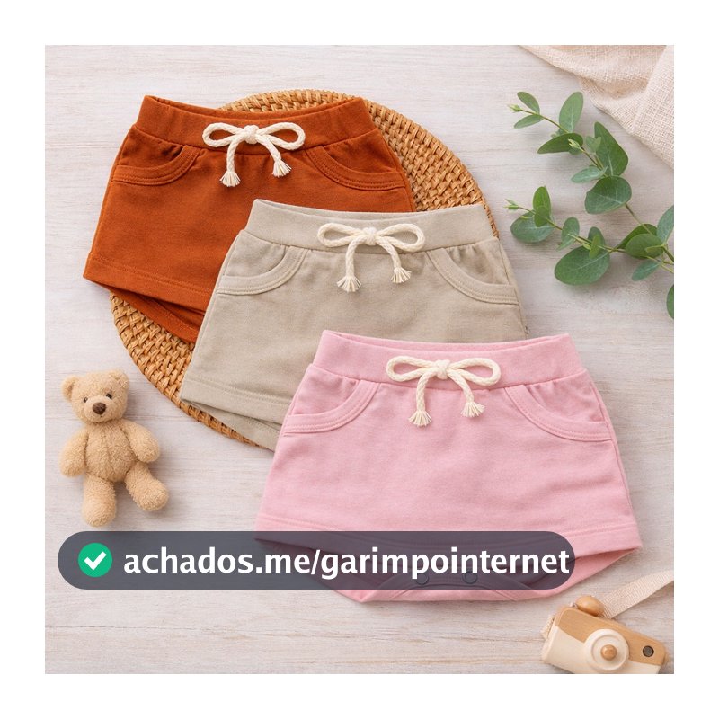 Kit Com 3 Short Saia Tapa Fralda Bebê Menina Verão 100% Algodão