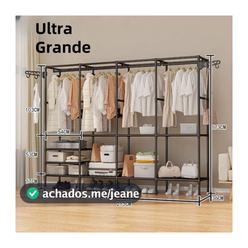 Arara Roupeiro Guarda Roupa Grande Portatil Cabideiro Para Roupa Sapateira Organizador Multiuso Armário