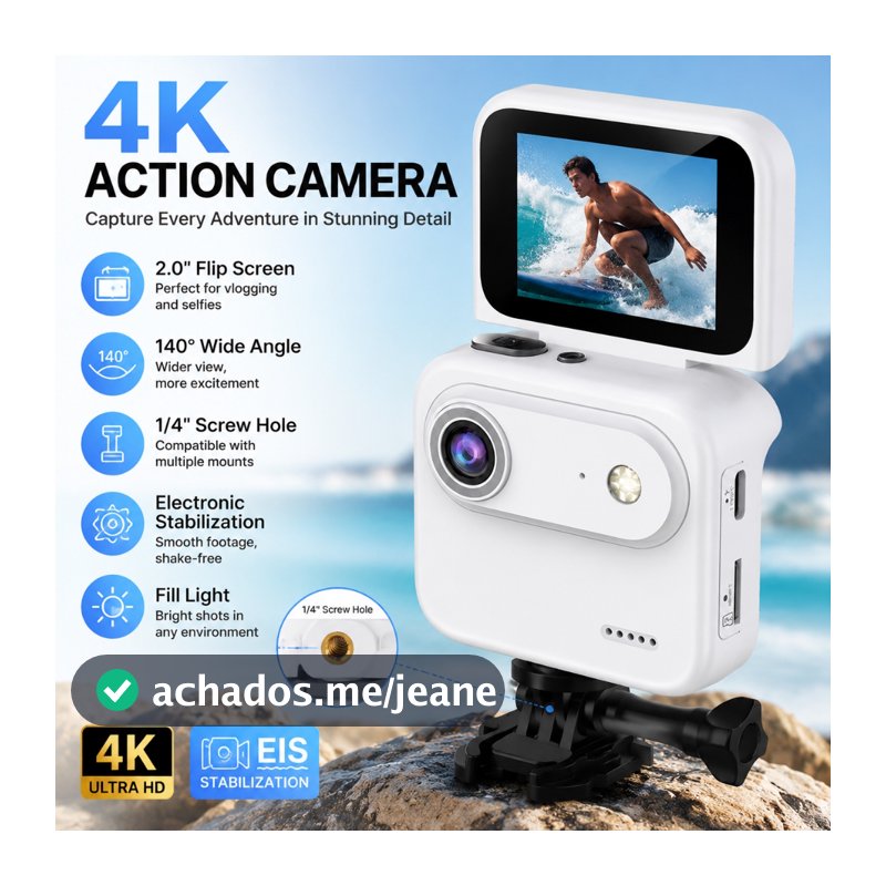 Mini Câmera De Ação Portátil 4K Vlog Cam Com Anti-Vibração , Montagem De Parafuso 1/4 E Carregamento Tipo C Para Viagens