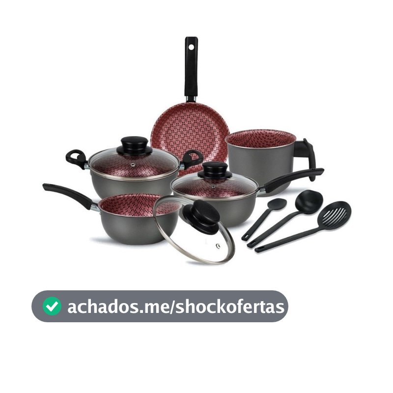 Conjunto Kit Jogo de Panelas Antiaderente 8 Peças Elegan Prime Tampa Vidro Saida Vapor Cor Chumbo