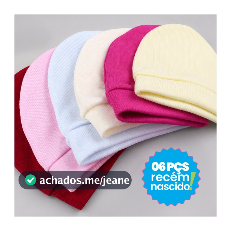 6 Toucas Recém Nascido Coloridas Malha Canelada Enxoval Saída Maternidade NÃO TROCAMOS CORES
