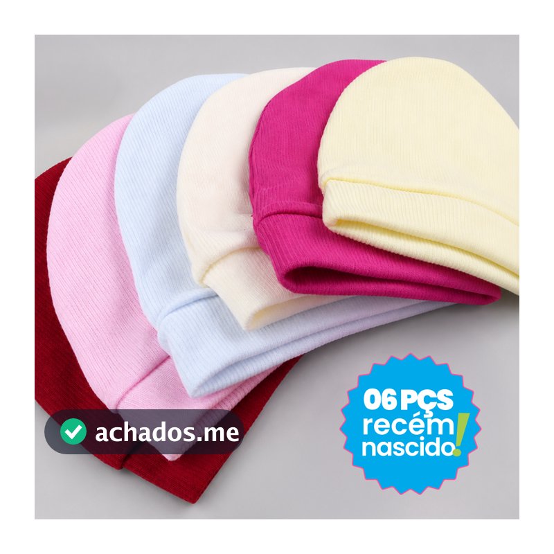 6 Toucas Recém Nascido Coloridas Malha Canelada Enxoval Saída Maternidade NÃO TROCAMOS CORES