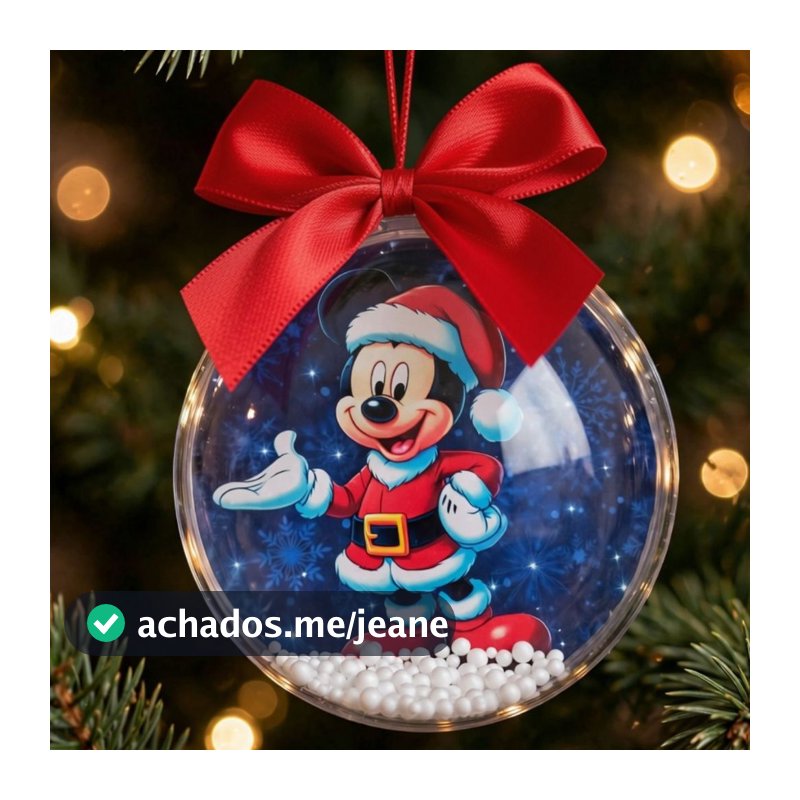 Kit 5 Bolas de Natal Acrílicas Personalizadas | Mickey e Seus Amigos | Enfeites para Árvore