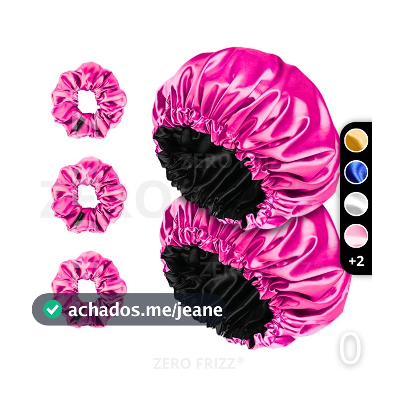 ZERO FRIZZ | Kit Rotina Diária | 2 Toucas dupla face + 3 xuxinhas > escolha sua cor preferida