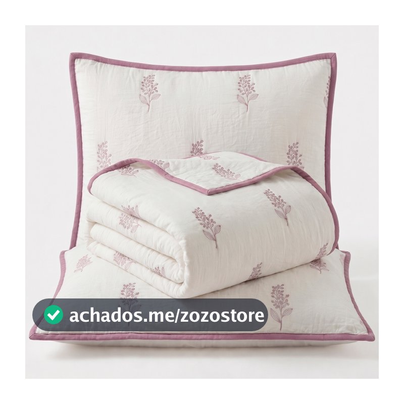Kit Colcha Bordado Localizado Dupla Face Percal 300 Fios Charme 03 pecas