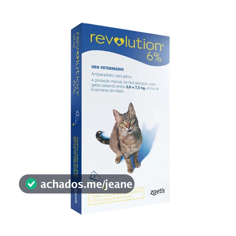 Antipulgas Revolution 6% para Gatos de 2,6 a 7,5kg - Zoetis - 1 Pipeta