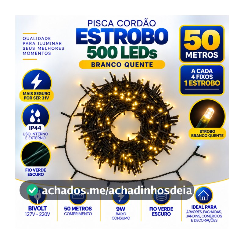 Cordão 500 Leds Com Strobo 50 Metros Prova D'água Natal Bivolt