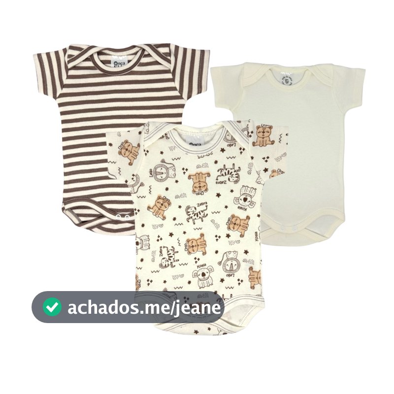 Kit Body Bebê Listrado Marrom OffWhite 100% Algodão Hipoalergênico Maternidade Enxoval