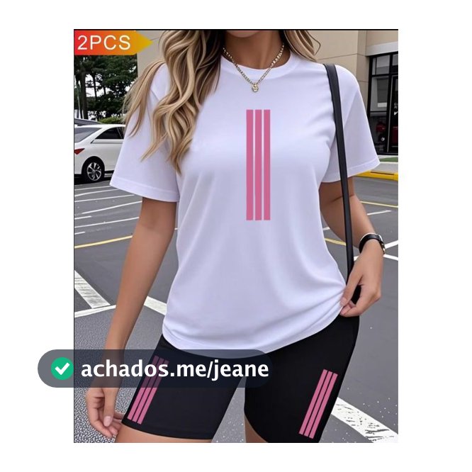 Conjunto Academia Feminino Short Legging Camiseta Três Faixas
