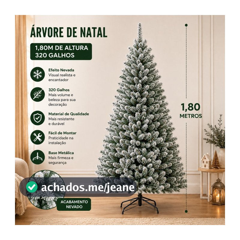 Árvore de Natal Nevada 1,80m com 320 Galhos Árvore de Natal 180cm Branca Volumosa